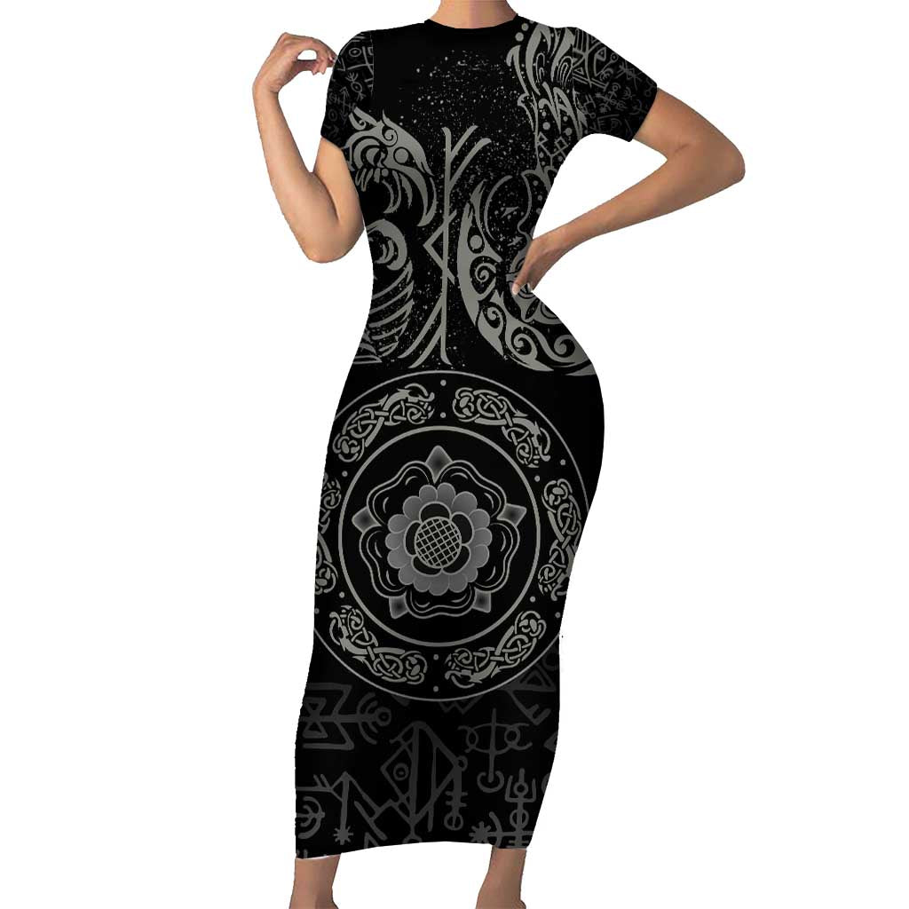 Viking Pride of Yorkshire Short Sleeve Bodycon Dress Black Odin’s Ravens Nordic - Wonder Print Shop