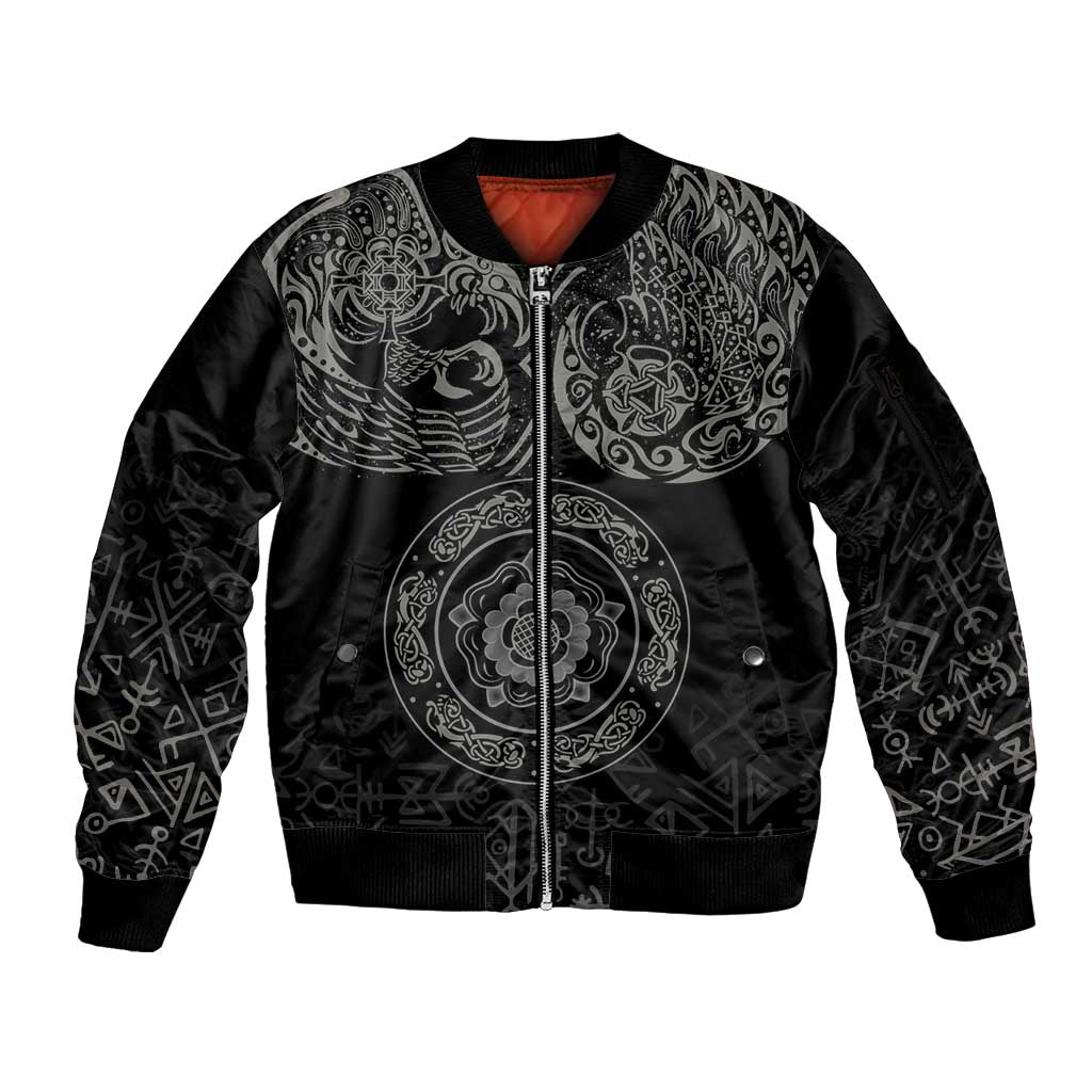 Viking Pride of Yorkshire Sleeve Zip Bomber Jacket Black Odin’s Ravens Nordic - Wonder Print Shop