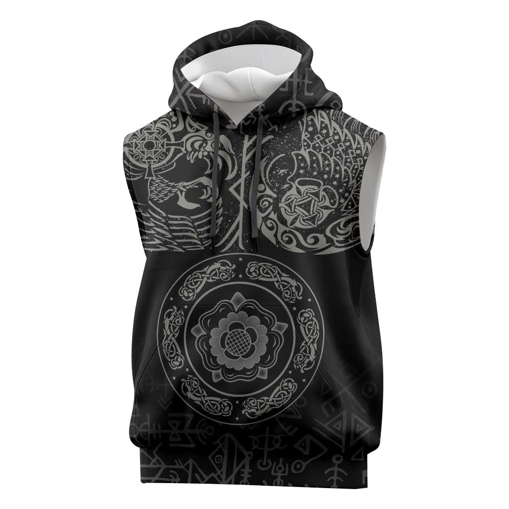 Viking Pride of Yorkshire Sleeveless Hoodie Black Odin’s Ravens Nordic - Wonder Print Shop
