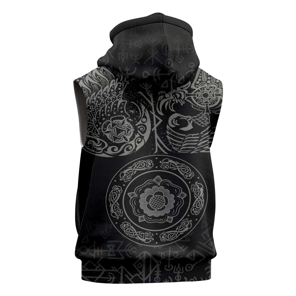 Viking Pride of Yorkshire Sleeveless Hoodie Black Odin’s Ravens Nordic - Wonder Print Shop