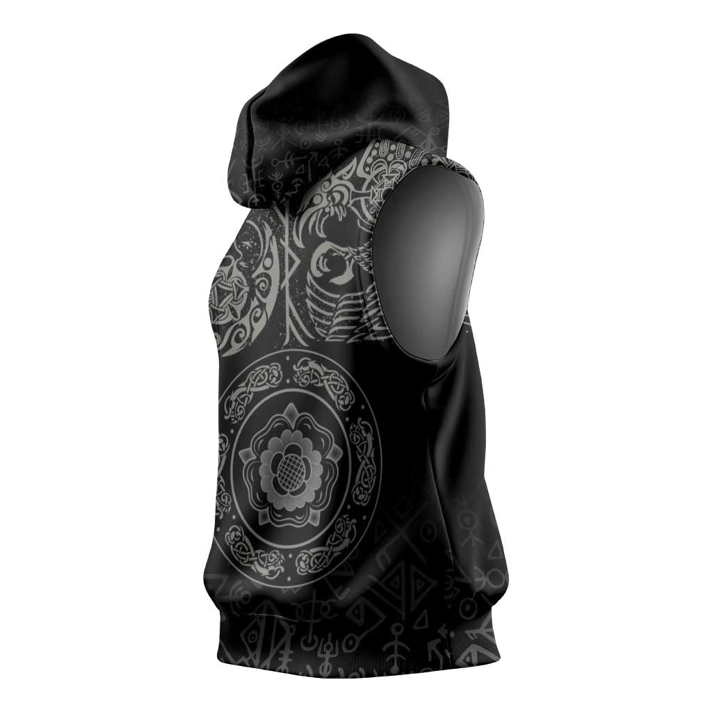Viking Pride of Yorkshire Sleeveless Hoodie Black Odin’s Ravens Nordic - Wonder Print Shop