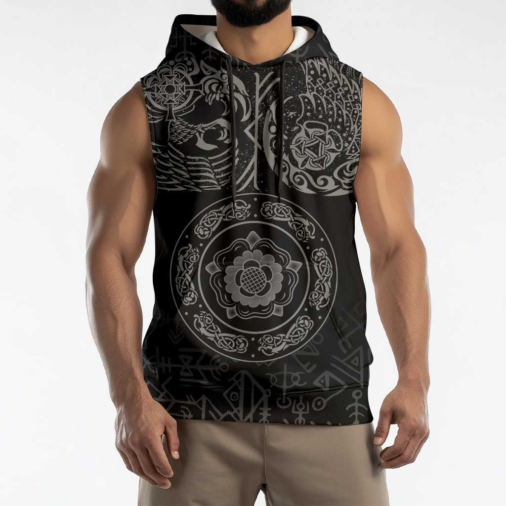 Viking Pride of Yorkshire Sleeveless Hoodie Black Odin’s Ravens Nordic - Wonder Print Shop