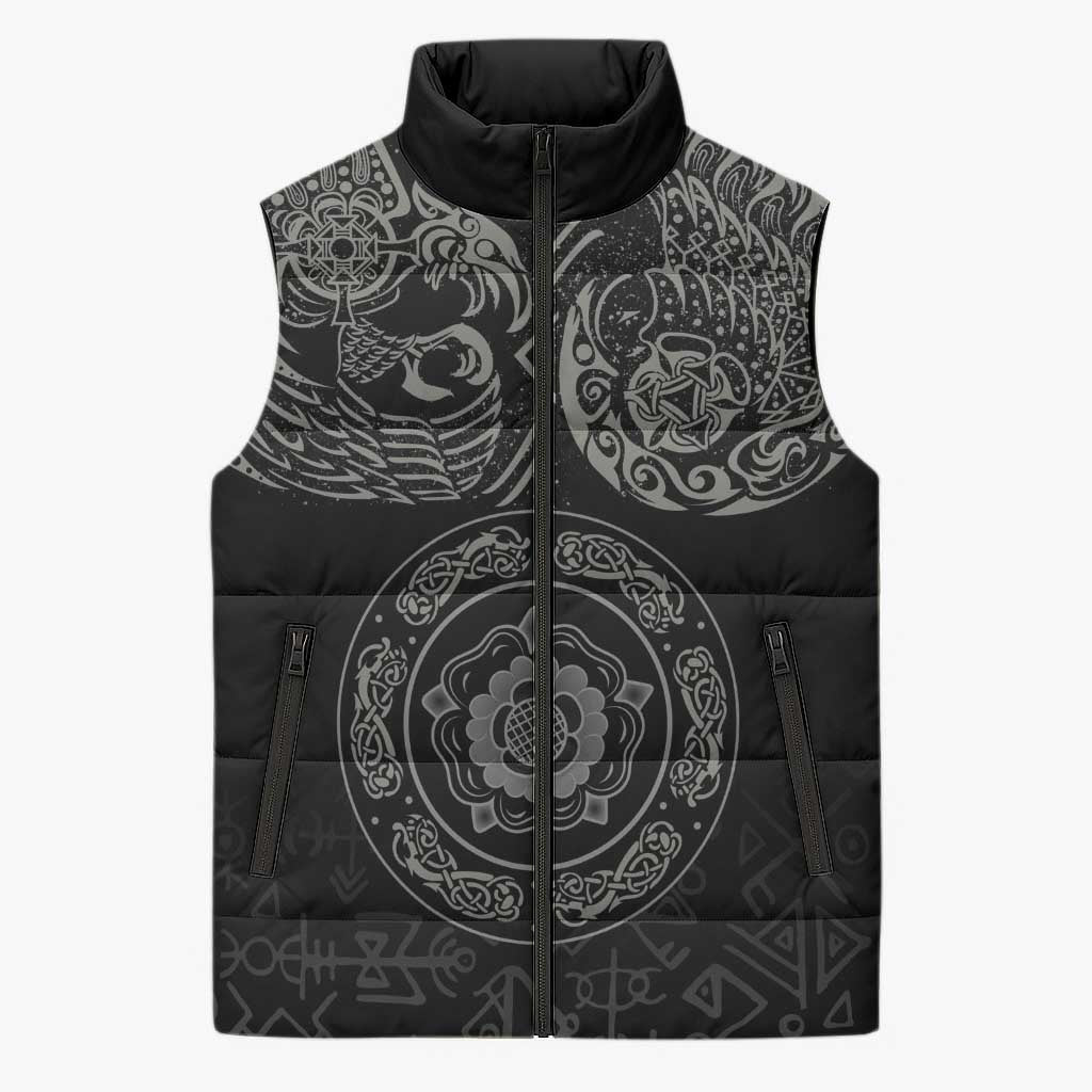 Viking Pride of Yorkshire Sleeveless Puffer Jacket Black Odin’s Ravens Nordic - Wonder Print Shop