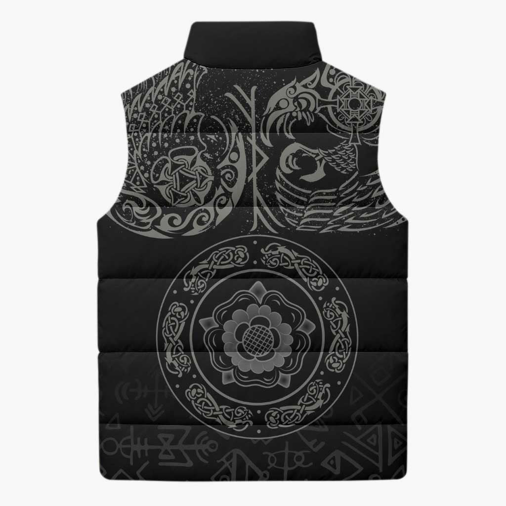 Viking Pride of Yorkshire Sleeveless Puffer Jacket Black Odin’s Ravens Nordic - Wonder Print Shop