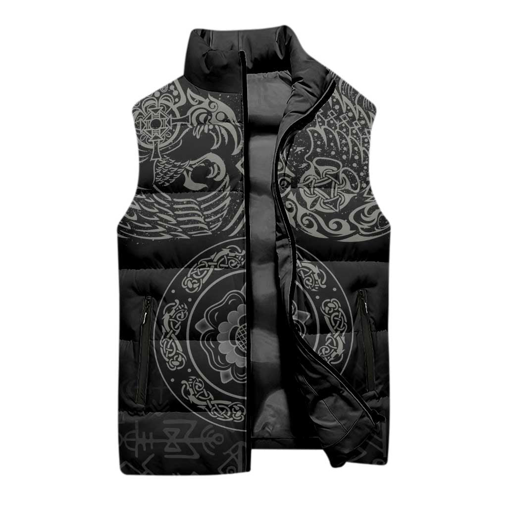 Viking Pride of Yorkshire Sleeveless Puffer Jacket Black Odin’s Ravens Nordic - Wonder Print Shop