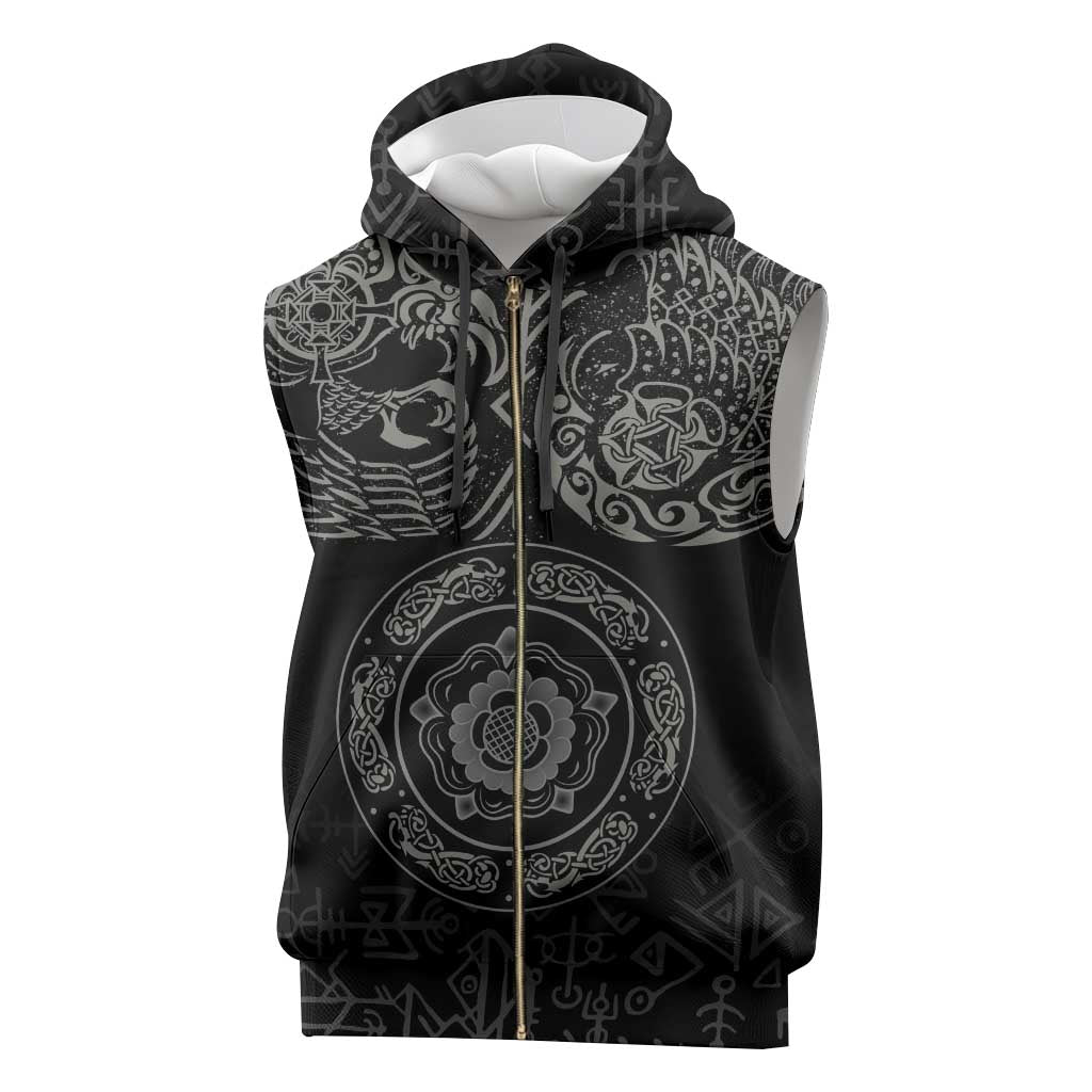 Viking Pride of Yorkshire Sleeveless Zip Hoodie Black Odin’s Ravens Nordic - Wonder Print Shop