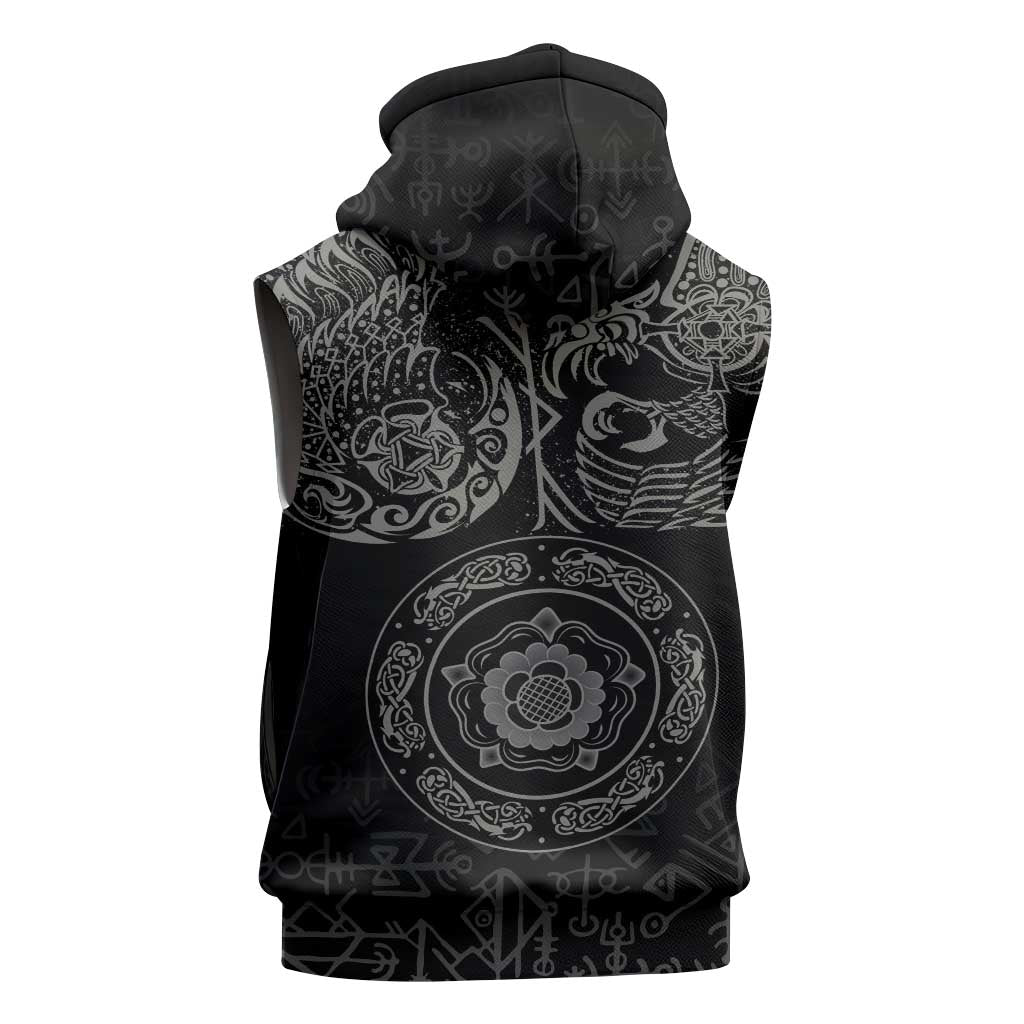 Viking Pride of Yorkshire Sleeveless Zip Hoodie Black Odin’s Ravens Nordic - Wonder Print Shop
