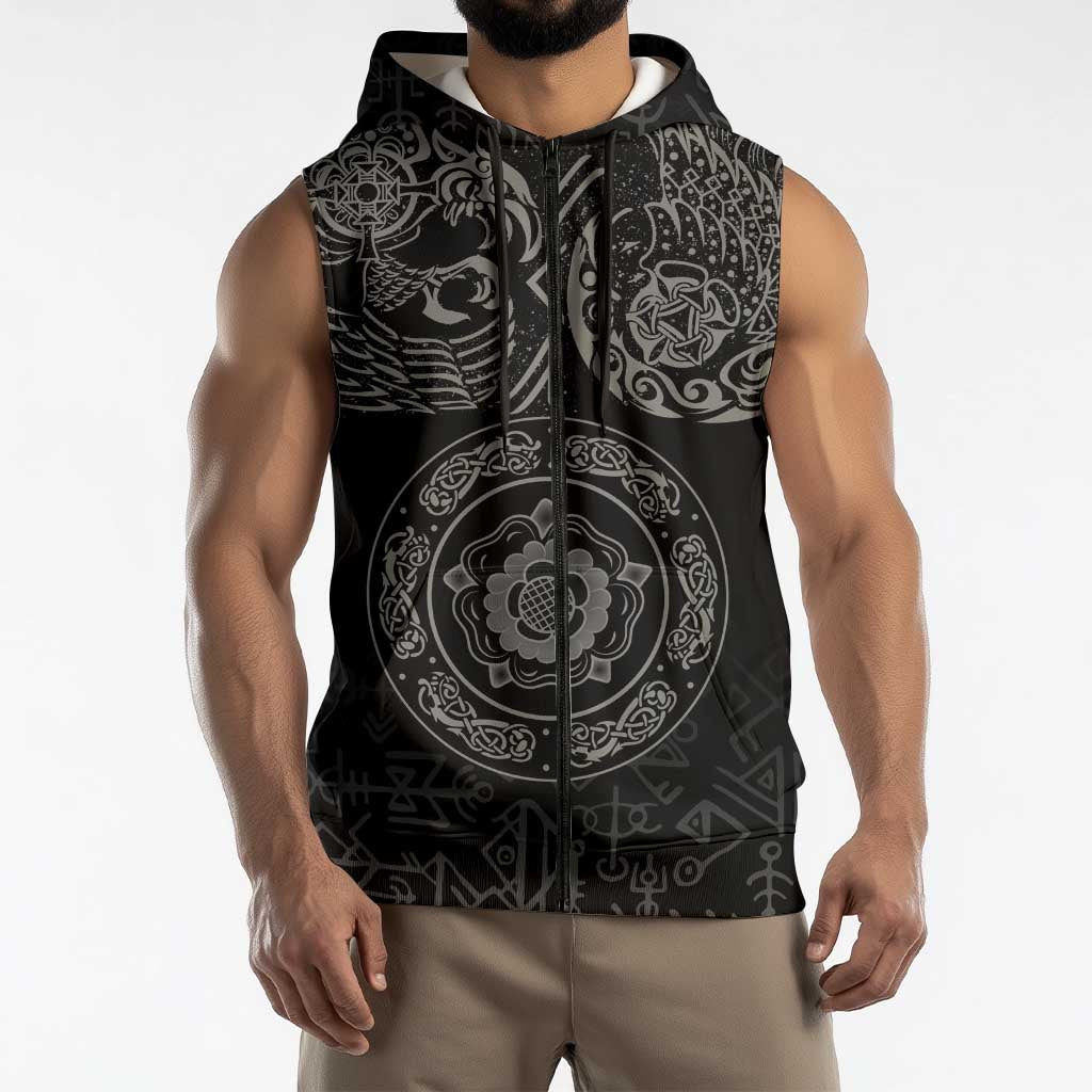 Viking Pride of Yorkshire Sleeveless Zip Hoodie Black Odin’s Ravens Nordic - Wonder Print Shop