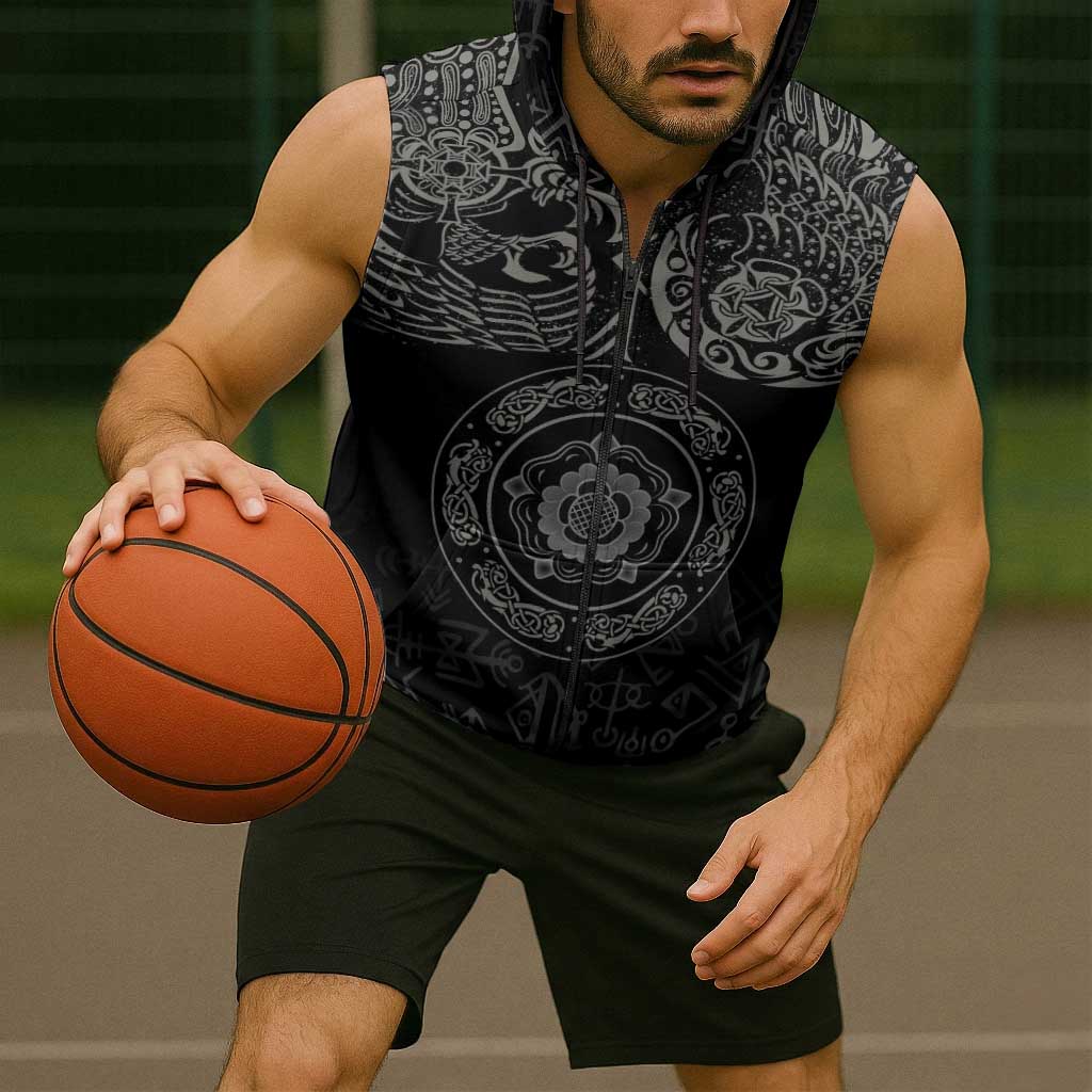 Viking Pride of Yorkshire Sleeveless Zip Hoodie Black Odin’s Ravens Nordic - Wonder Print Shop