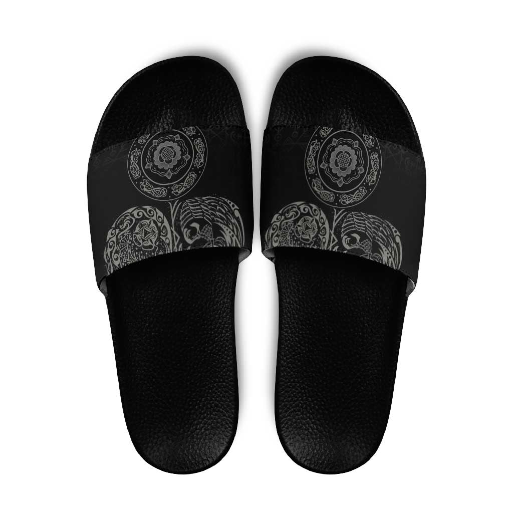 Viking Pride of Yorkshire Slide Sandals Black Odin’s Ravens Nordic - Wonder Print Shop