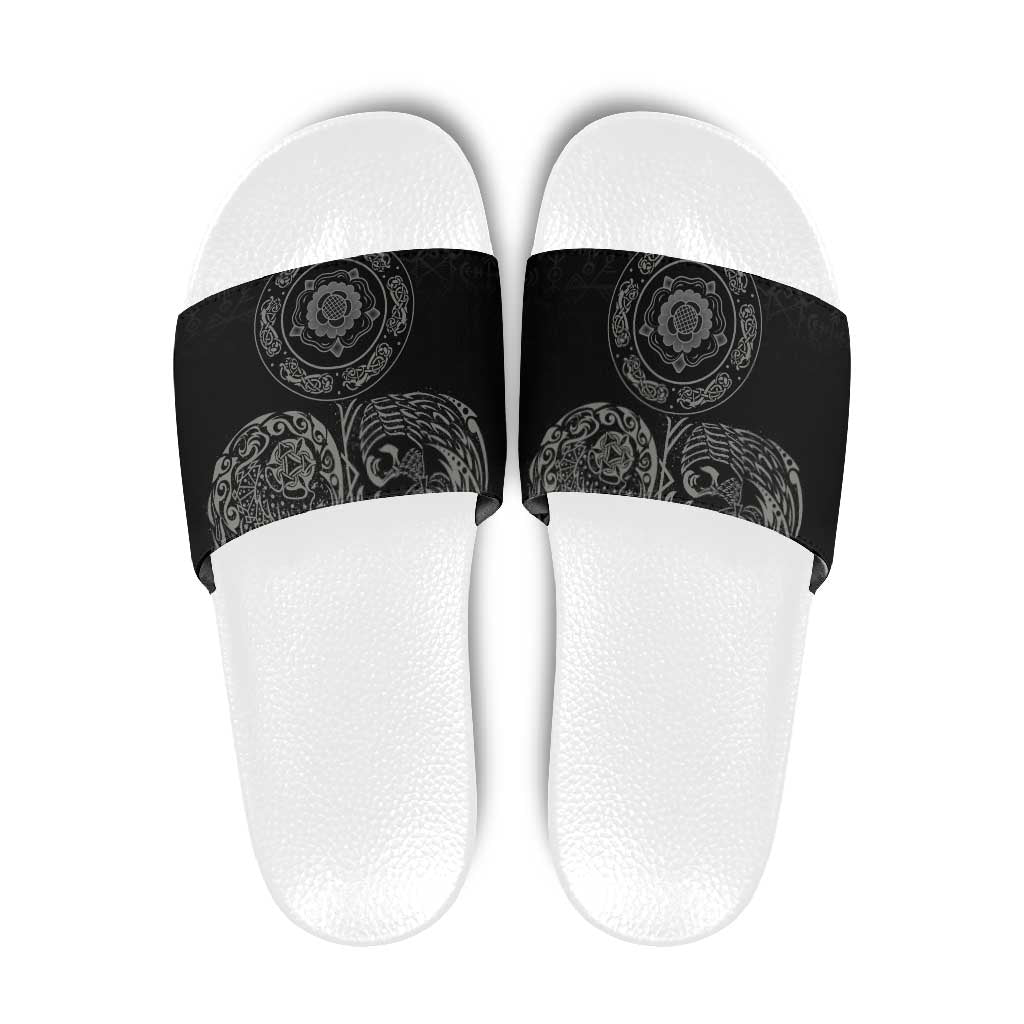 Viking Pride of Yorkshire Slide Sandals Black Odin’s Ravens Nordic - Wonder Print Shop