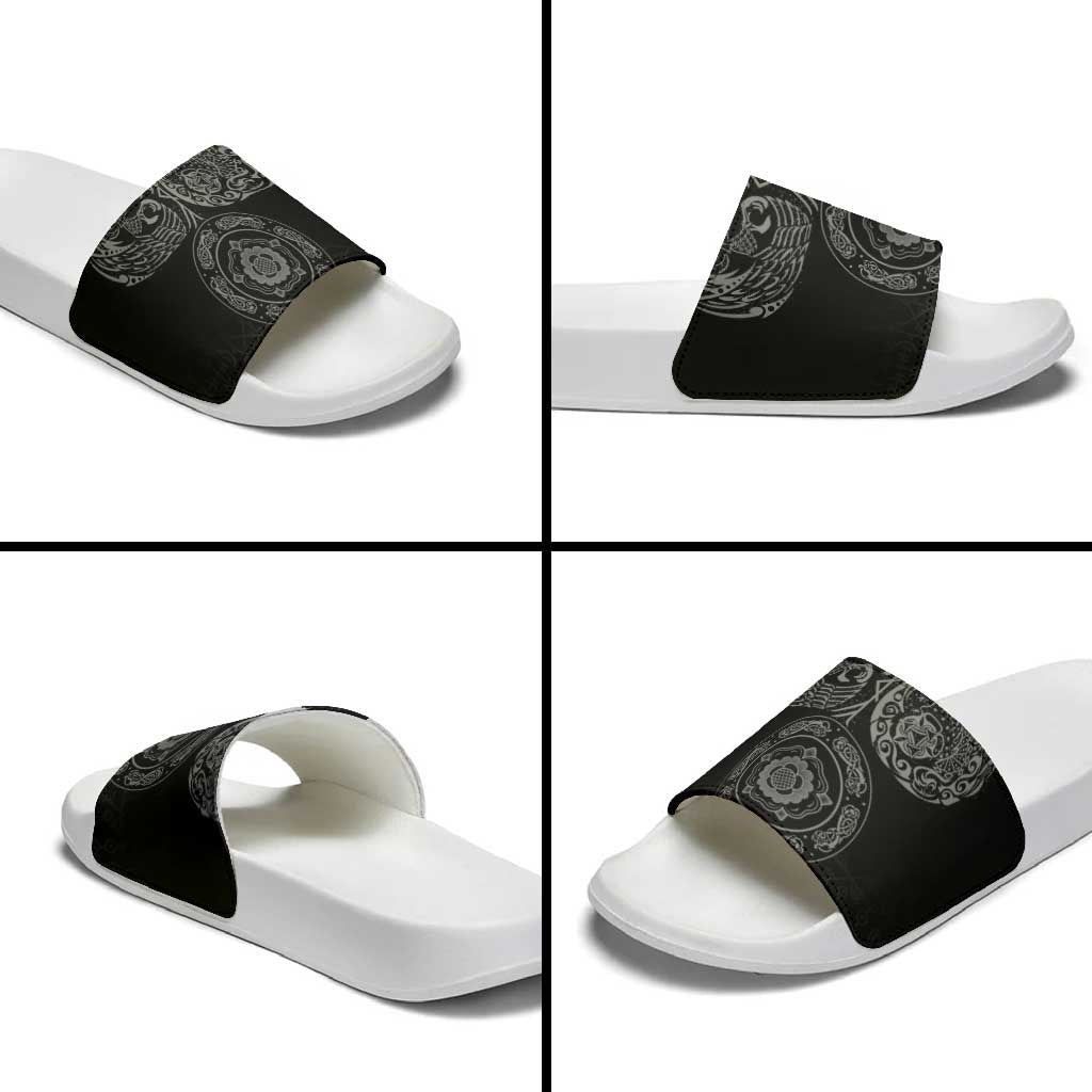 Viking Pride of Yorkshire Slide Sandals Black Odin’s Ravens Nordic - Wonder Print Shop