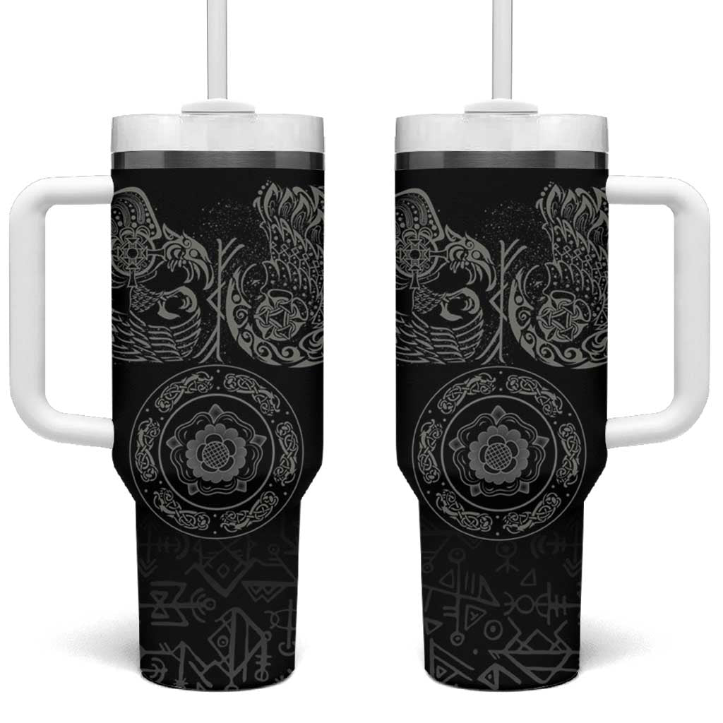 Viking Pride of Yorkshire Tumbler With Handle Black Odin’s Ravens Nordic - Wonder Print Shop