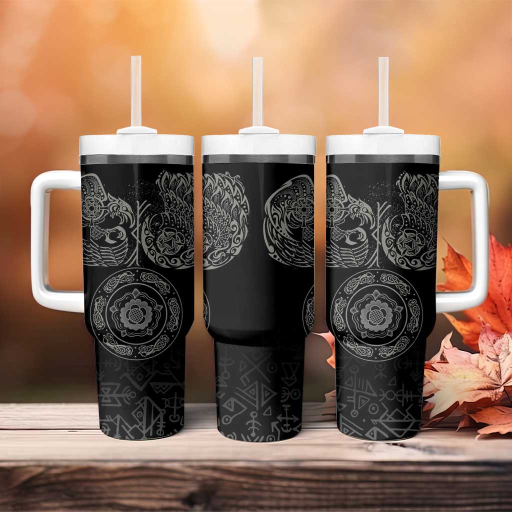 Viking Pride of Yorkshire Tumbler With Handle Black Odin’s Ravens Nordic - Wonder Print Shop