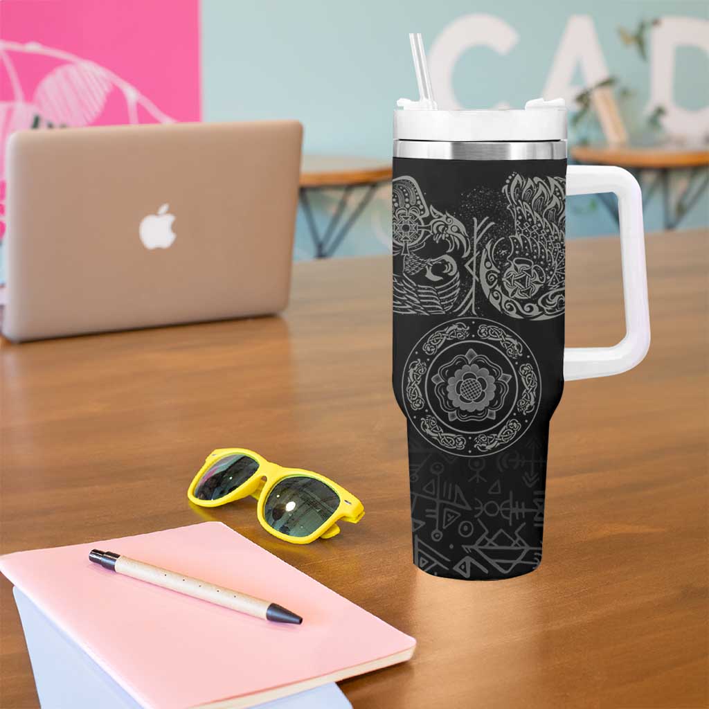 Viking Pride of Yorkshire Tumbler With Handle Black Odin’s Ravens Nordic - Wonder Print Shop