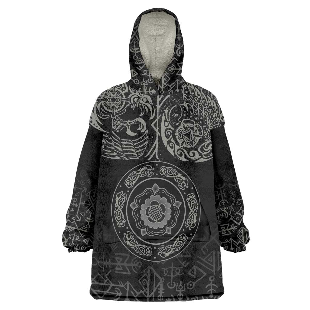 Viking Pride of Yorkshire Wearable Blanket Hoodie Black Odin’s Ravens Nordic - Wonder Print Shop