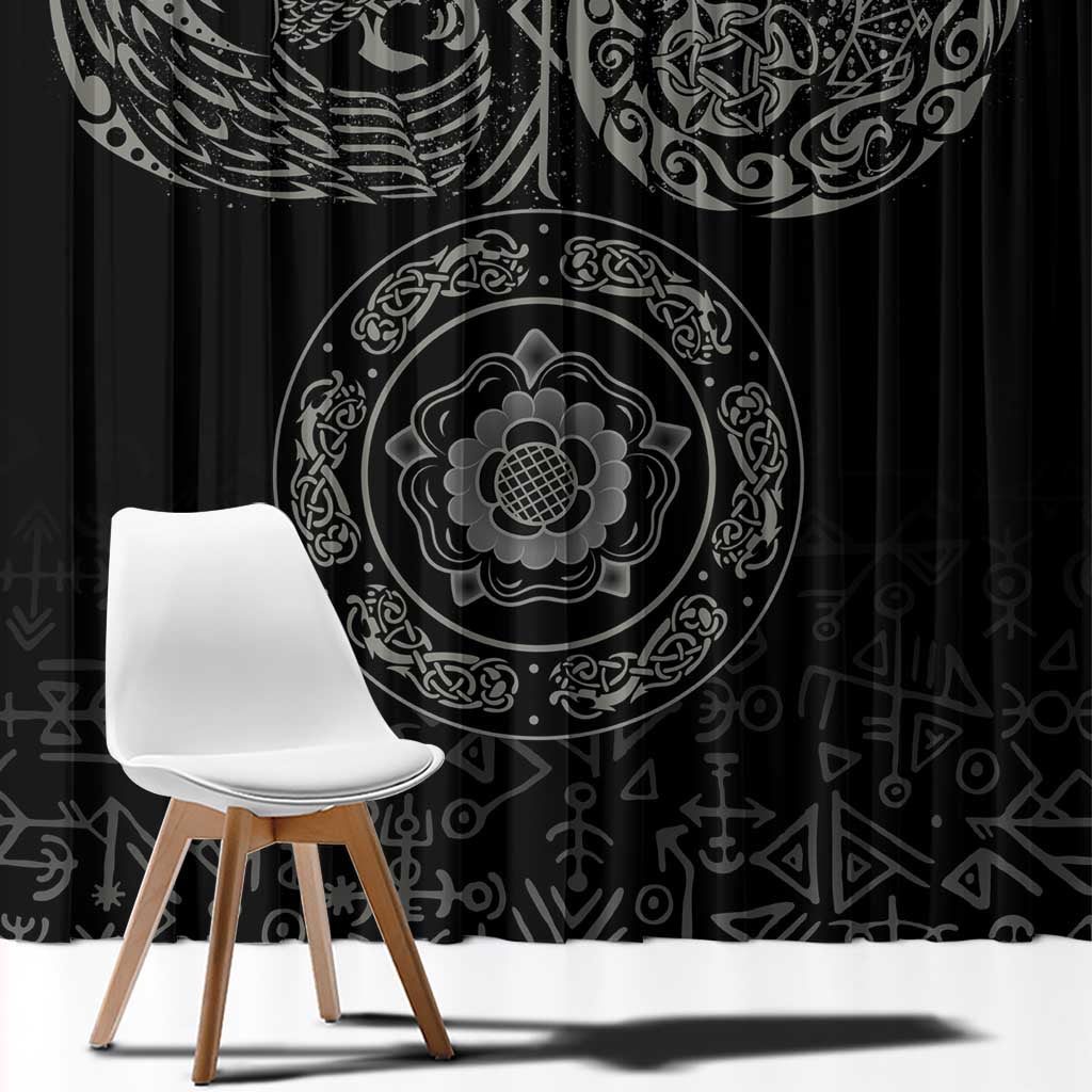 Viking Pride of Yorkshire Window Curtain Black Odin’s Ravens Nordic - Wonder Print Shop