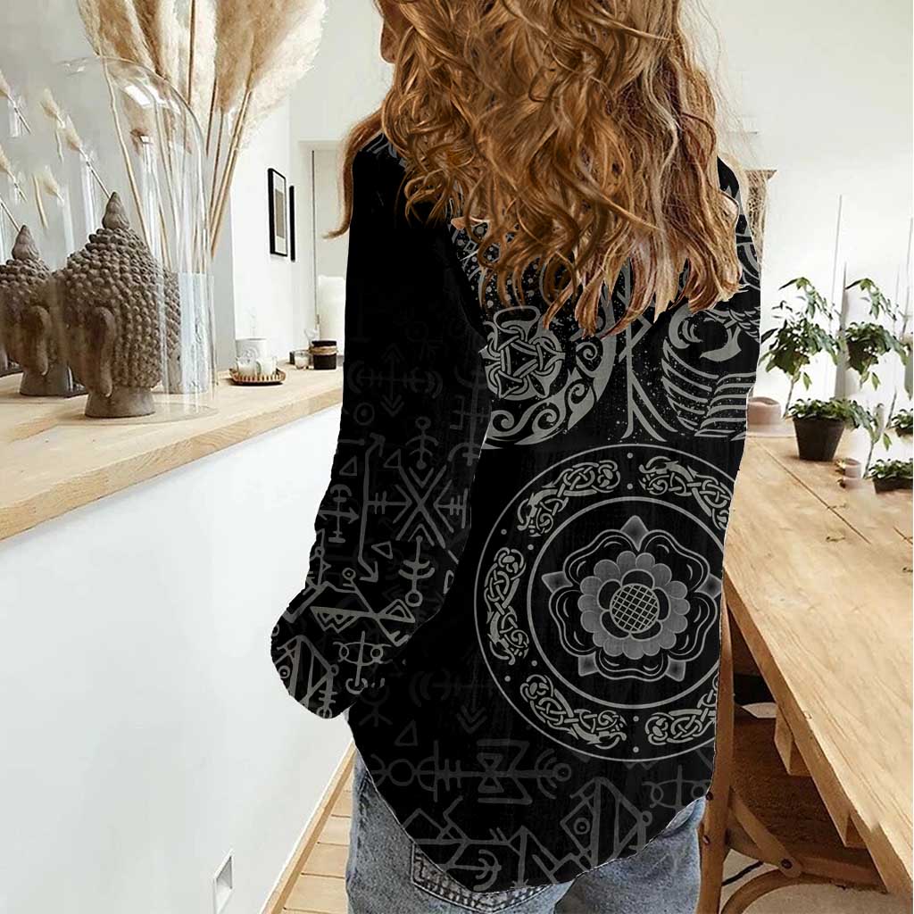 Viking Pride of Yorkshire Women Casual Shirt Black Odin’s Ravens Nordic - Wonder Print Shop