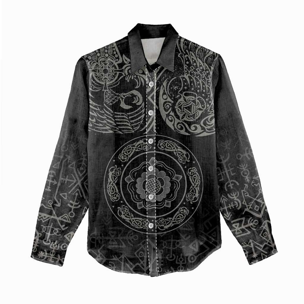 Viking Pride of Yorkshire Women Casual Shirt Black Odin’s Ravens Nordic - Wonder Print Shop