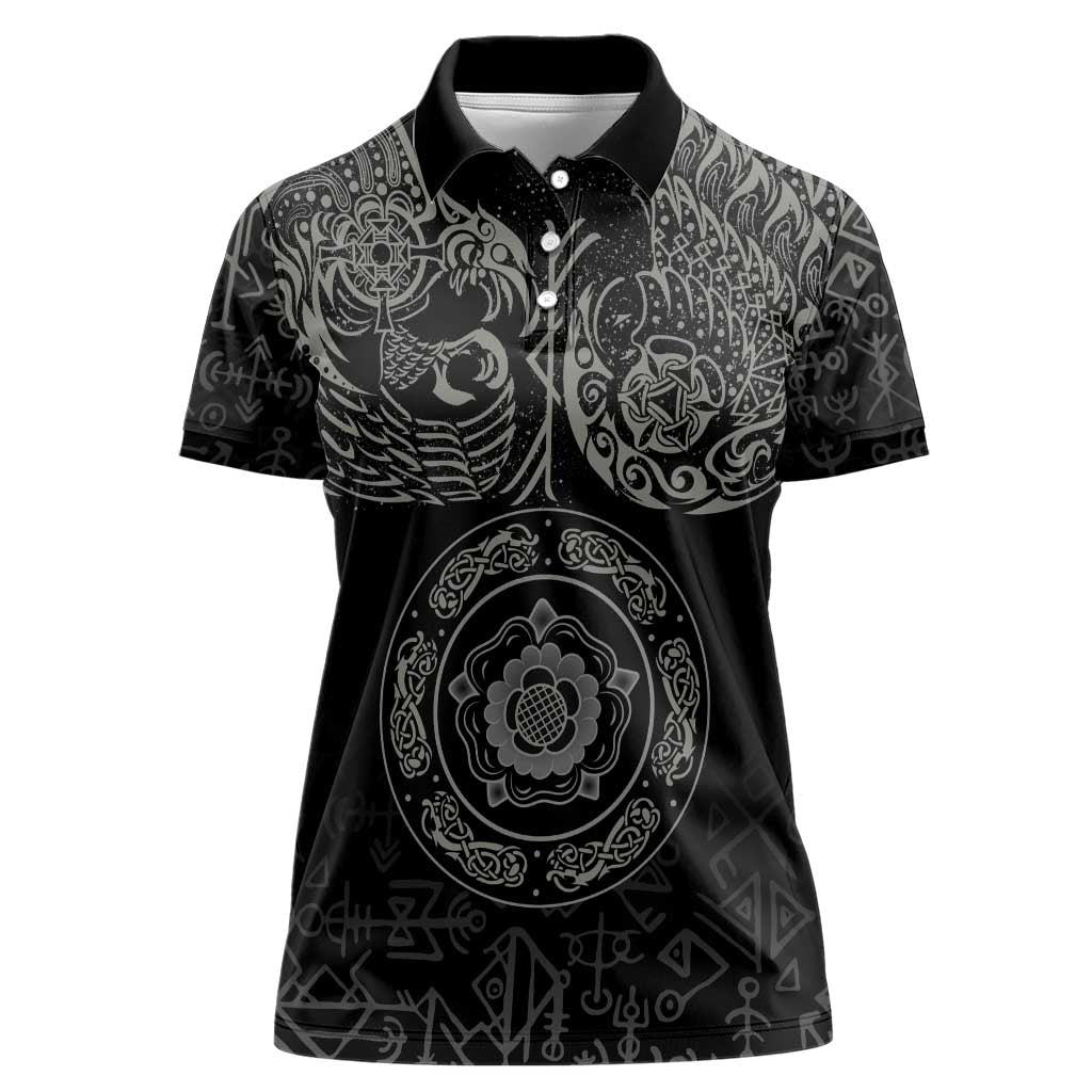 Viking Pride of Yorkshire Women Polo Shirt Black Odin’s Ravens Nordic - Wonder Print Shop