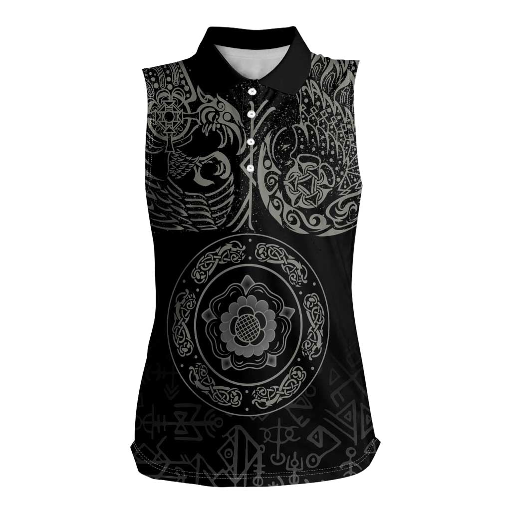 Viking Pride of Yorkshire Women Sleeveless Polo Shirt Black Odin’s Ravens Nordic - Wonder Print Shop