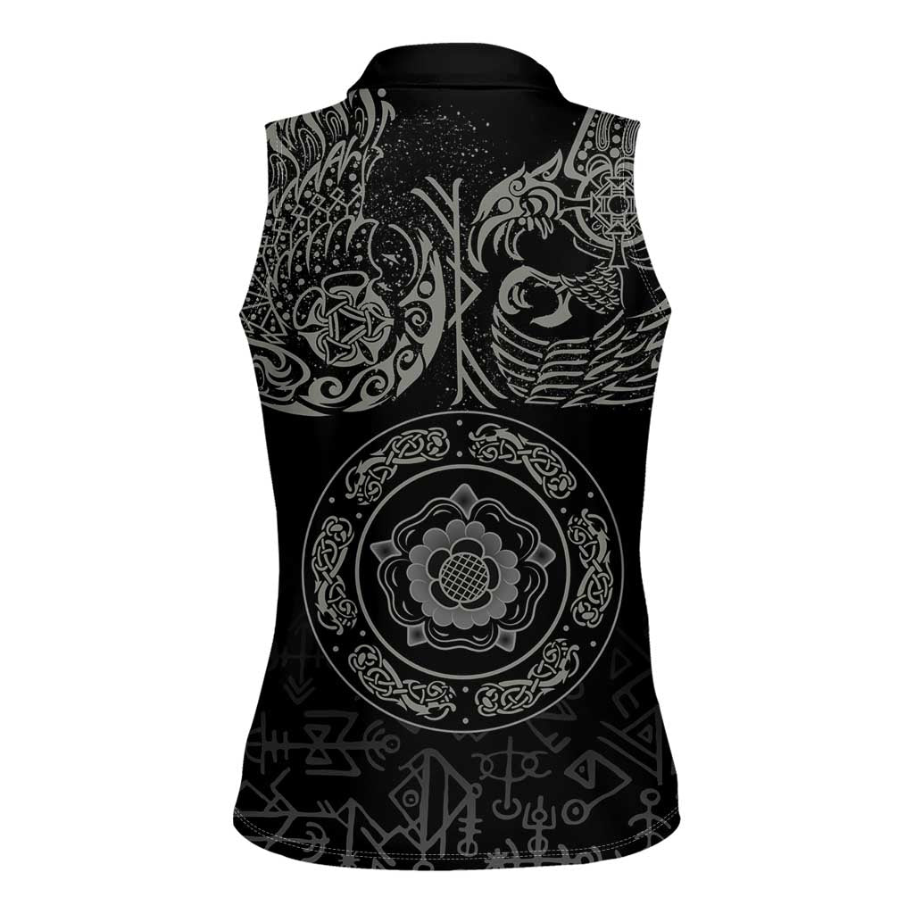 Viking Pride of Yorkshire Women Sleeveless Polo Shirt Black Odin’s Ravens Nordic - Wonder Print Shop