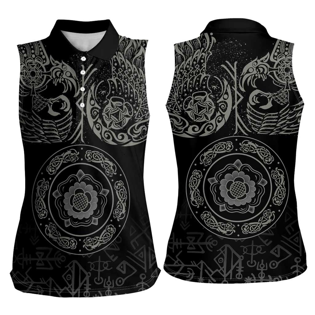 Viking Pride of Yorkshire Women Sleeveless Polo Shirt Black Odin’s Ravens Nordic - Wonder Print Shop
