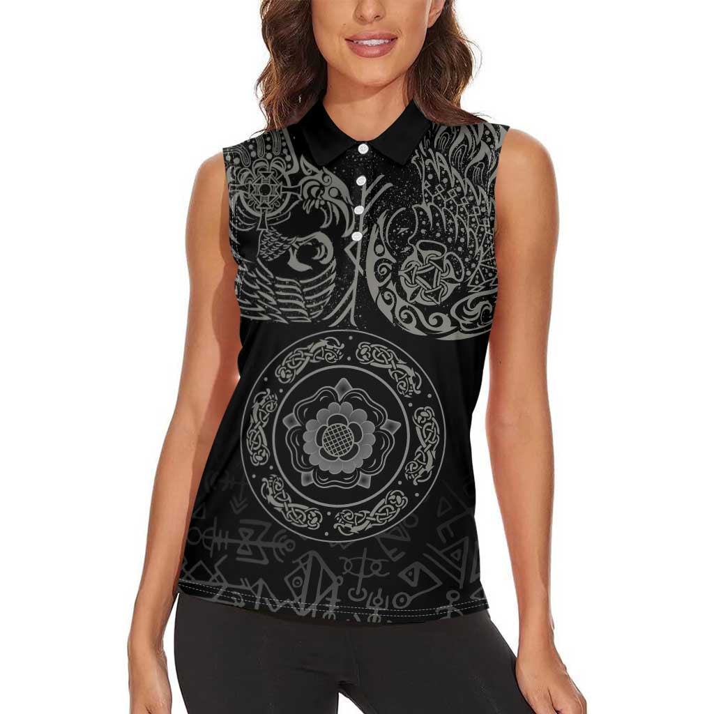 Viking Pride of Yorkshire Women Sleeveless Polo Shirt Black Odin’s Ravens Nordic - Wonder Print Shop