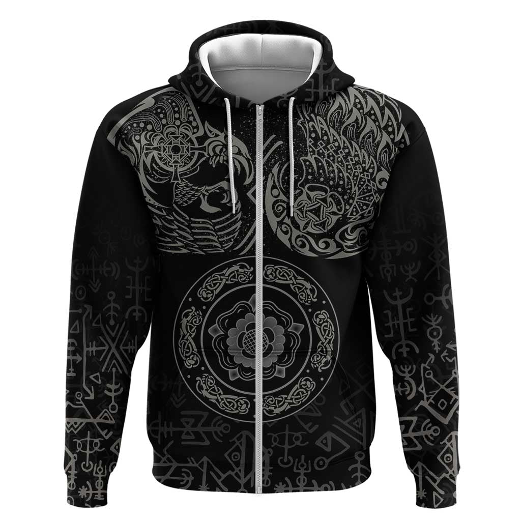 Viking Pride of Yorkshire Zip Hoodie Black Odin’s Ravens Nordic - Wonder Print Shop