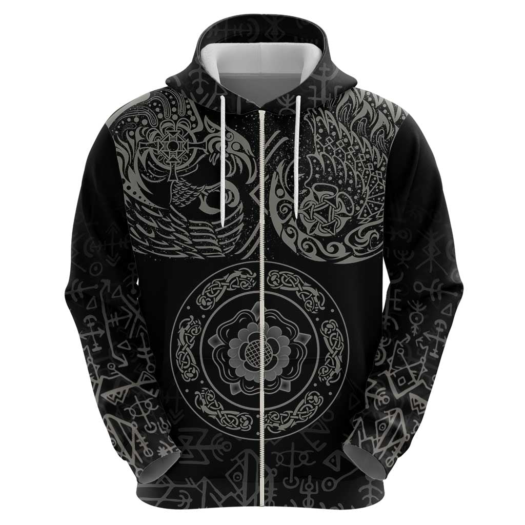 Viking Pride of Yorkshire Zip Hoodie Black Odin’s Ravens Nordic - Wonder Print Shop