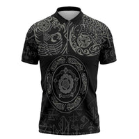 Viking Pride of Yorkshire Zipper Polo Shirt Black Odin’s Ravens Nordic - Wonder Print Shop