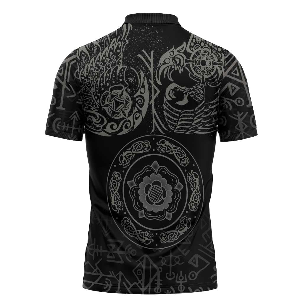 Viking Pride of Yorkshire Zipper Polo Shirt Black Odin’s Ravens Nordic - Wonder Print Shop