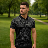 Viking Pride of Yorkshire Zipper Polo Shirt Black Odin’s Ravens Nordic - Wonder Print Shop