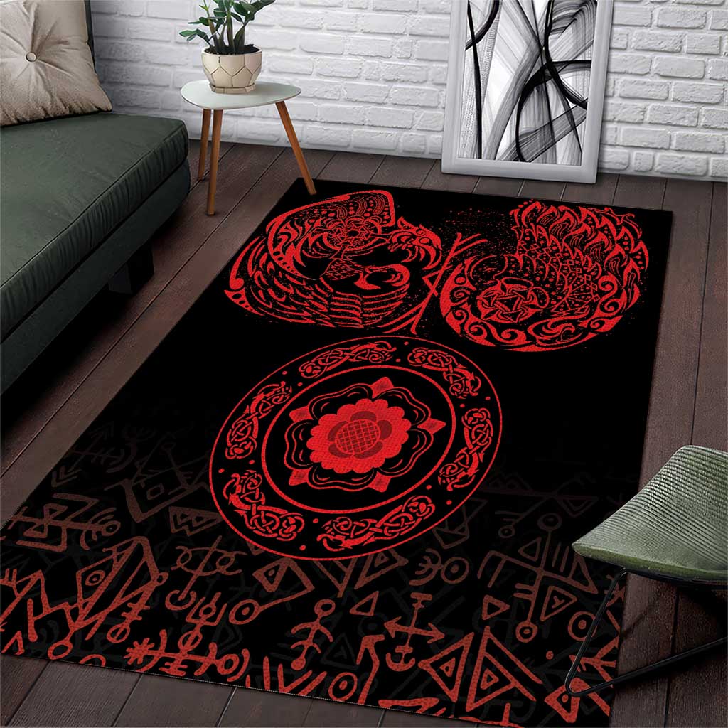 Viking Pride of Yorkshire Area Rug Red Odin’s Ravens Nordic - Wonder Print Shop