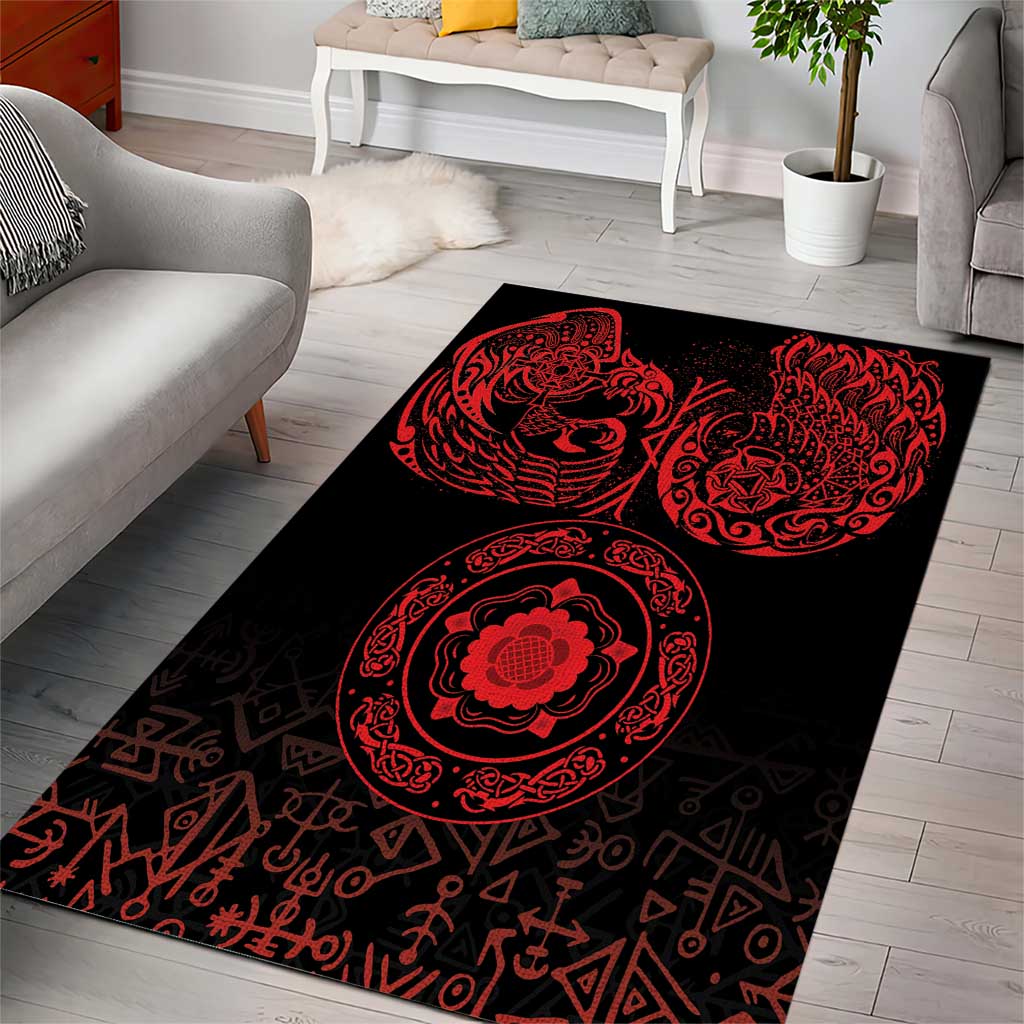 Viking Pride of Yorkshire Area Rug Red Odin’s Ravens Nordic - Wonder Print Shop