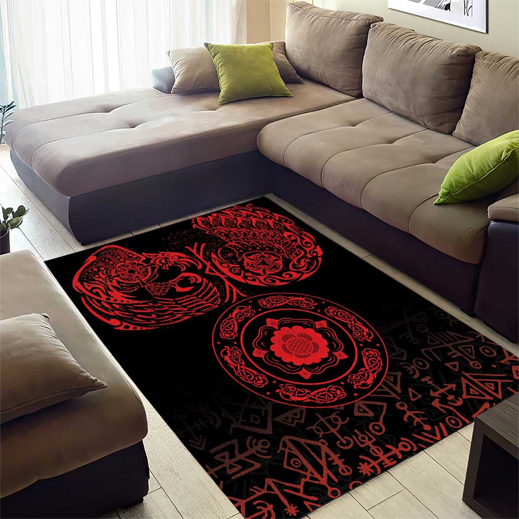 Viking Pride of Yorkshire Area Rug Red Odin’s Ravens Nordic - Wonder Print Shop