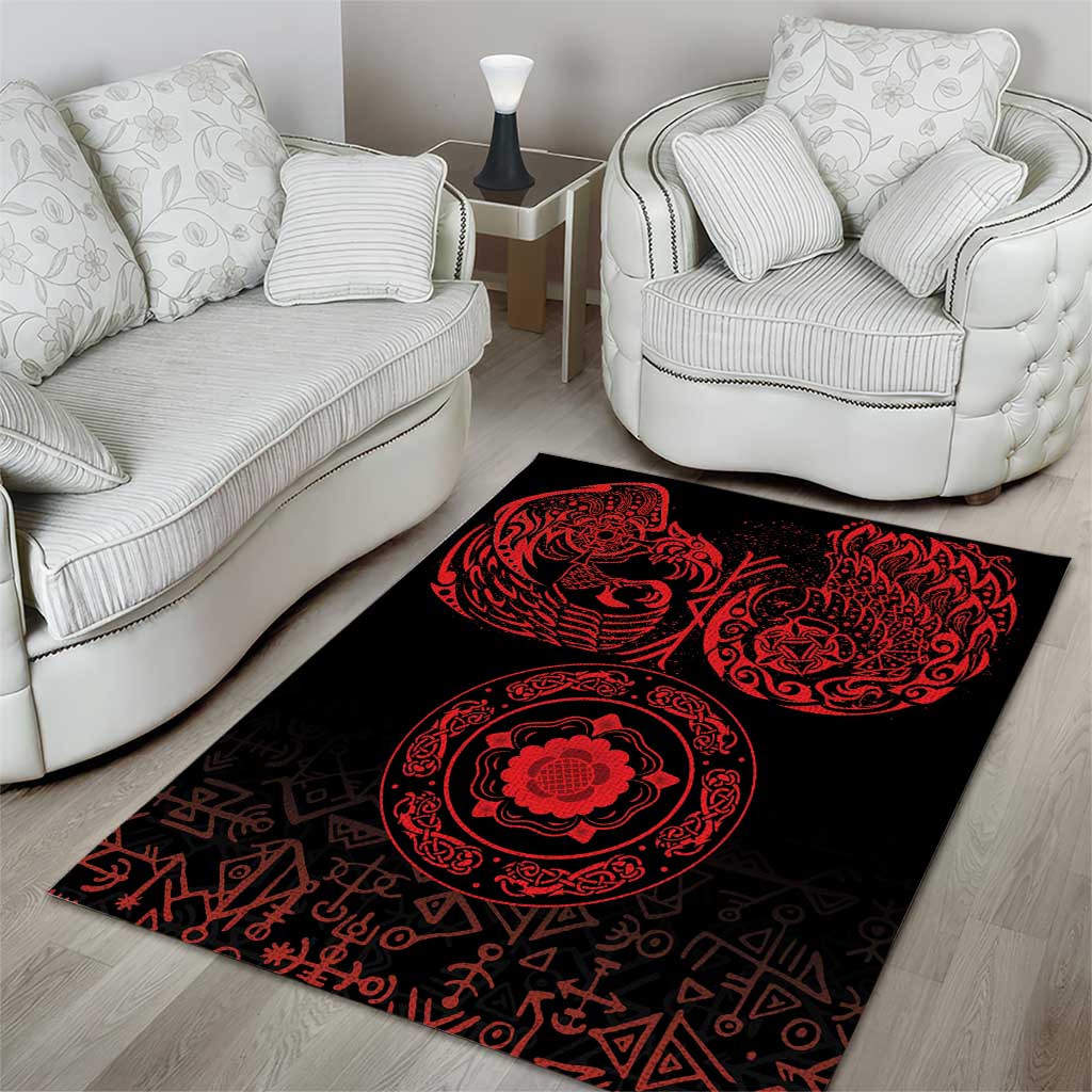 Viking Pride of Yorkshire Area Rug Red Odin’s Ravens Nordic - Wonder Print Shop