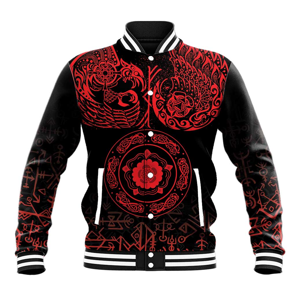 Viking Pride of Yorkshire Baseball Jacket Red Odin’s Ravens Nordic - Wonder Print Shop