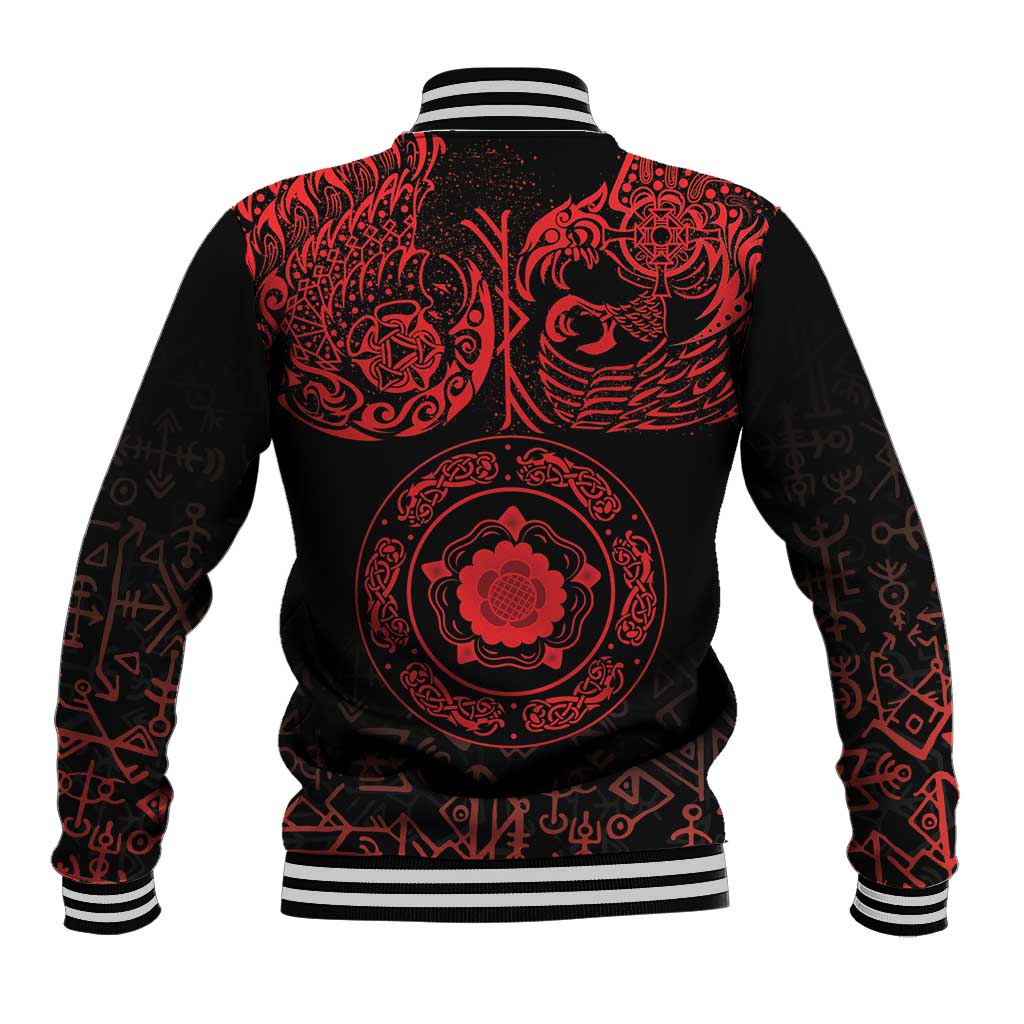 Viking Pride of Yorkshire Baseball Jacket Red Odin’s Ravens Nordic - Wonder Print Shop