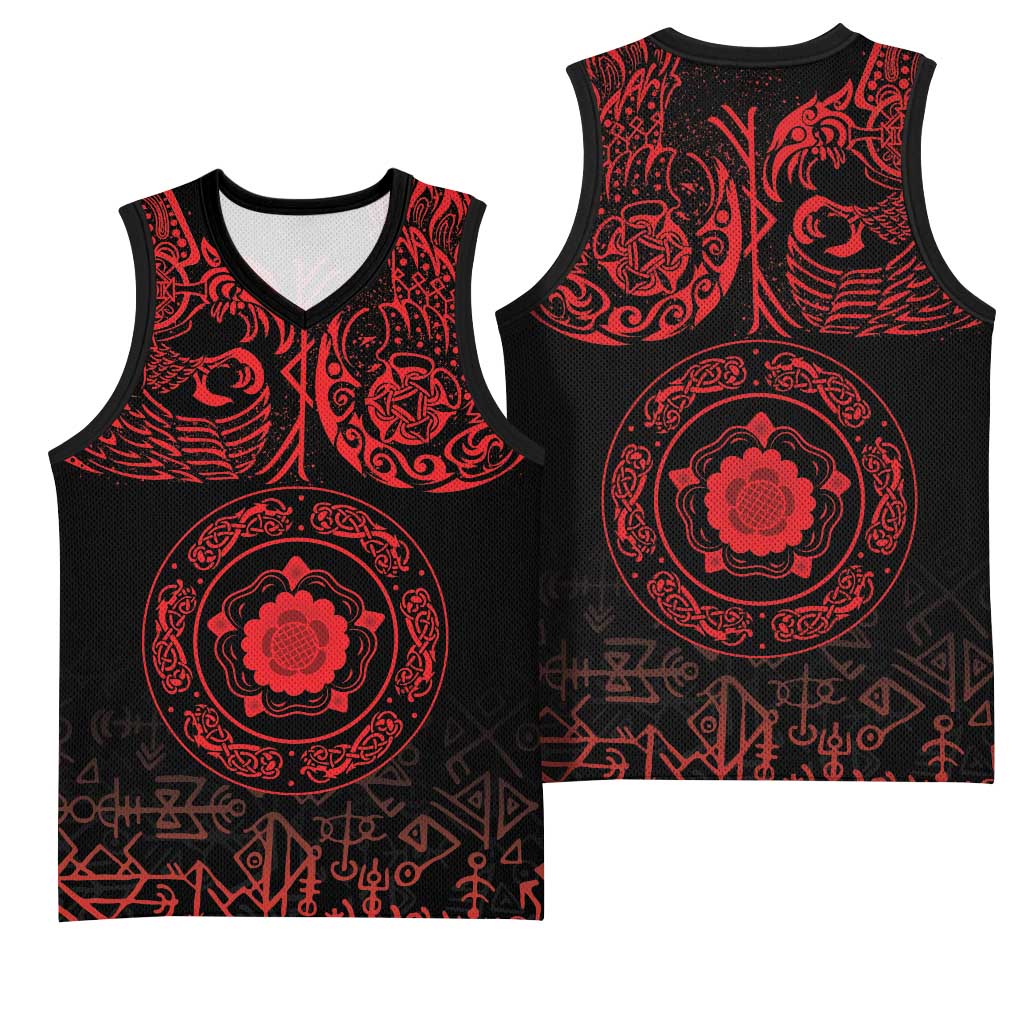 Viking Pride of Yorkshire Basketball Jersey Red Odin’s Ravens Nordic - Wonder Print Shop