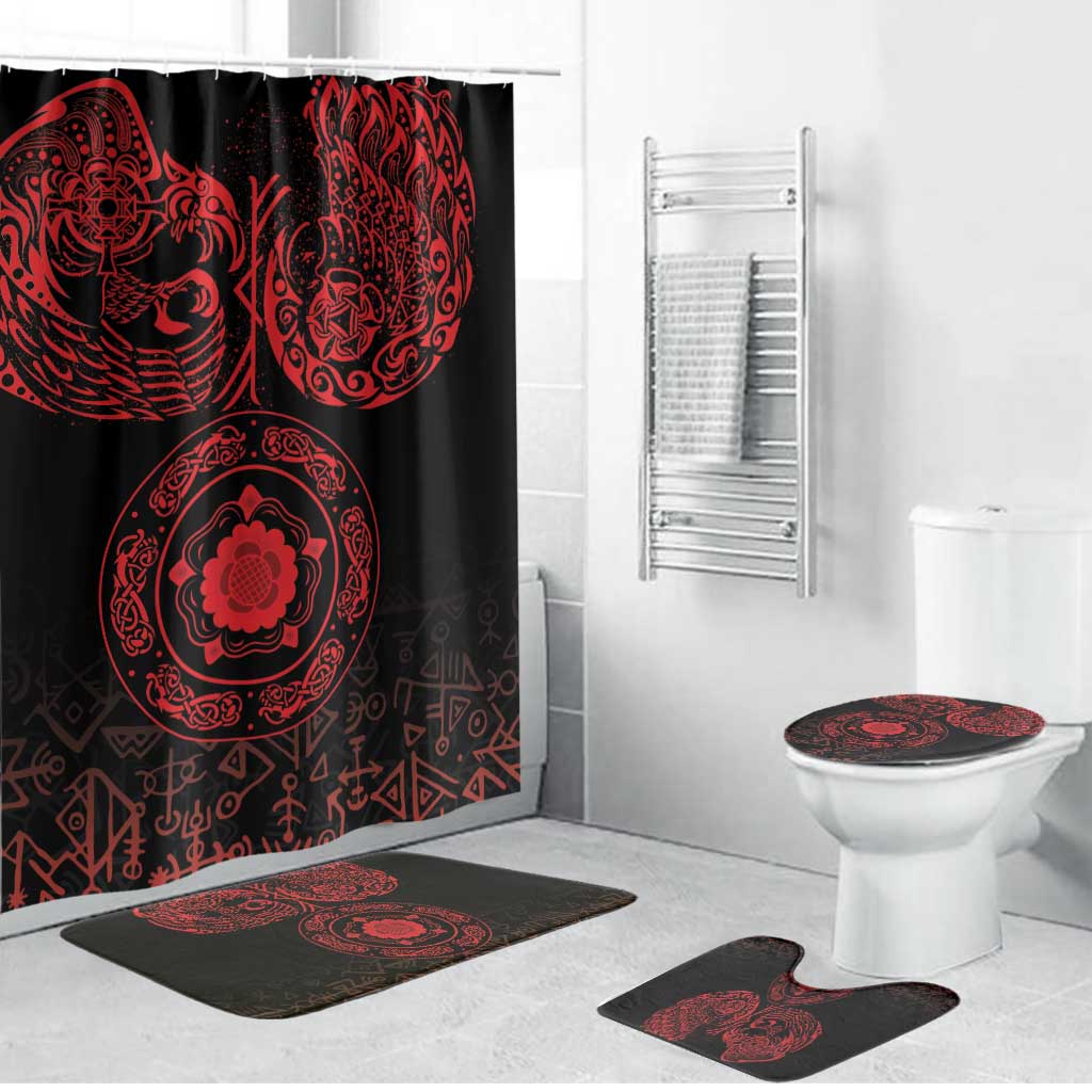Viking Pride of Yorkshire Bathroom Set Red Odin’s Ravens Nordic - Wonder Print Shop
