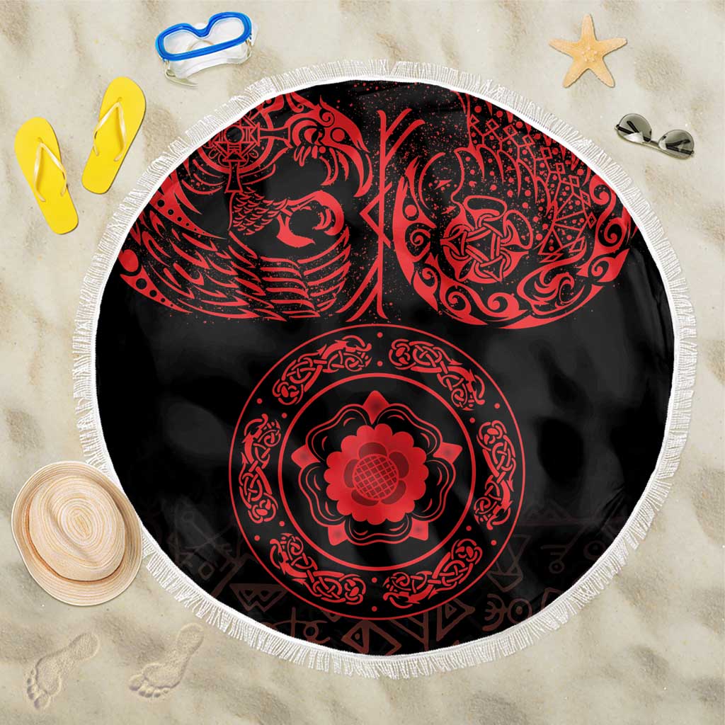 Viking Pride of Yorkshire Beach Blanket Red Odin’s Ravens Nordic - Wonder Print Shop