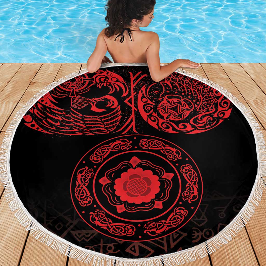 Viking Pride of Yorkshire Beach Blanket Red Odin’s Ravens Nordic - Wonder Print Shop