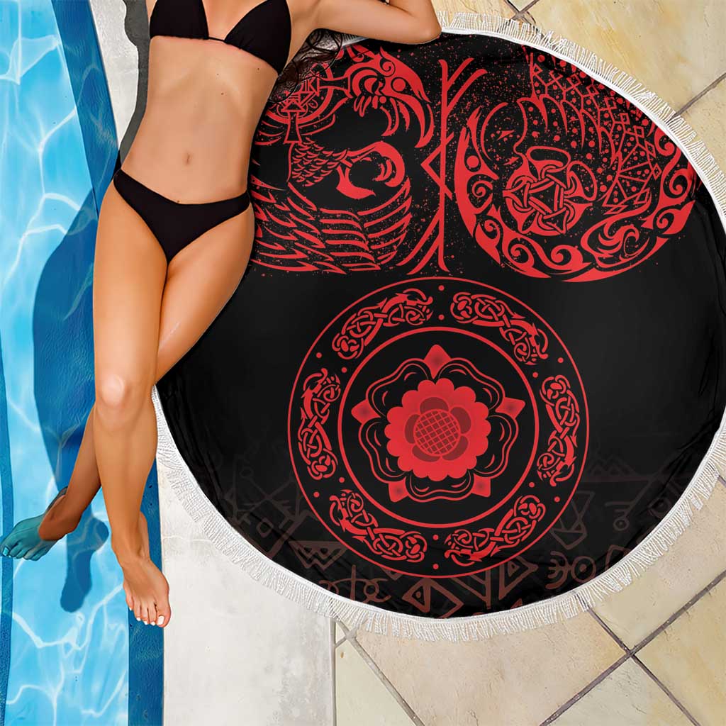 Viking Pride of Yorkshire Beach Blanket Red Odin’s Ravens Nordic - Wonder Print Shop