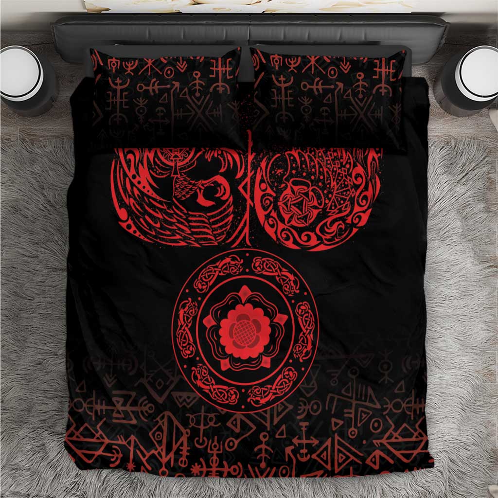 Viking Pride of Yorkshire Bedding Set Red Odin’s Ravens Nordic - Wonder Print Shop