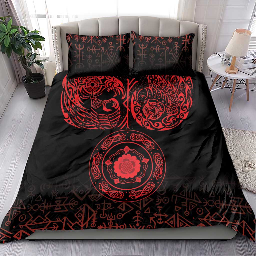 Viking Pride of Yorkshire Bedding Set Red Odin’s Ravens Nordic - Wonder Print Shop