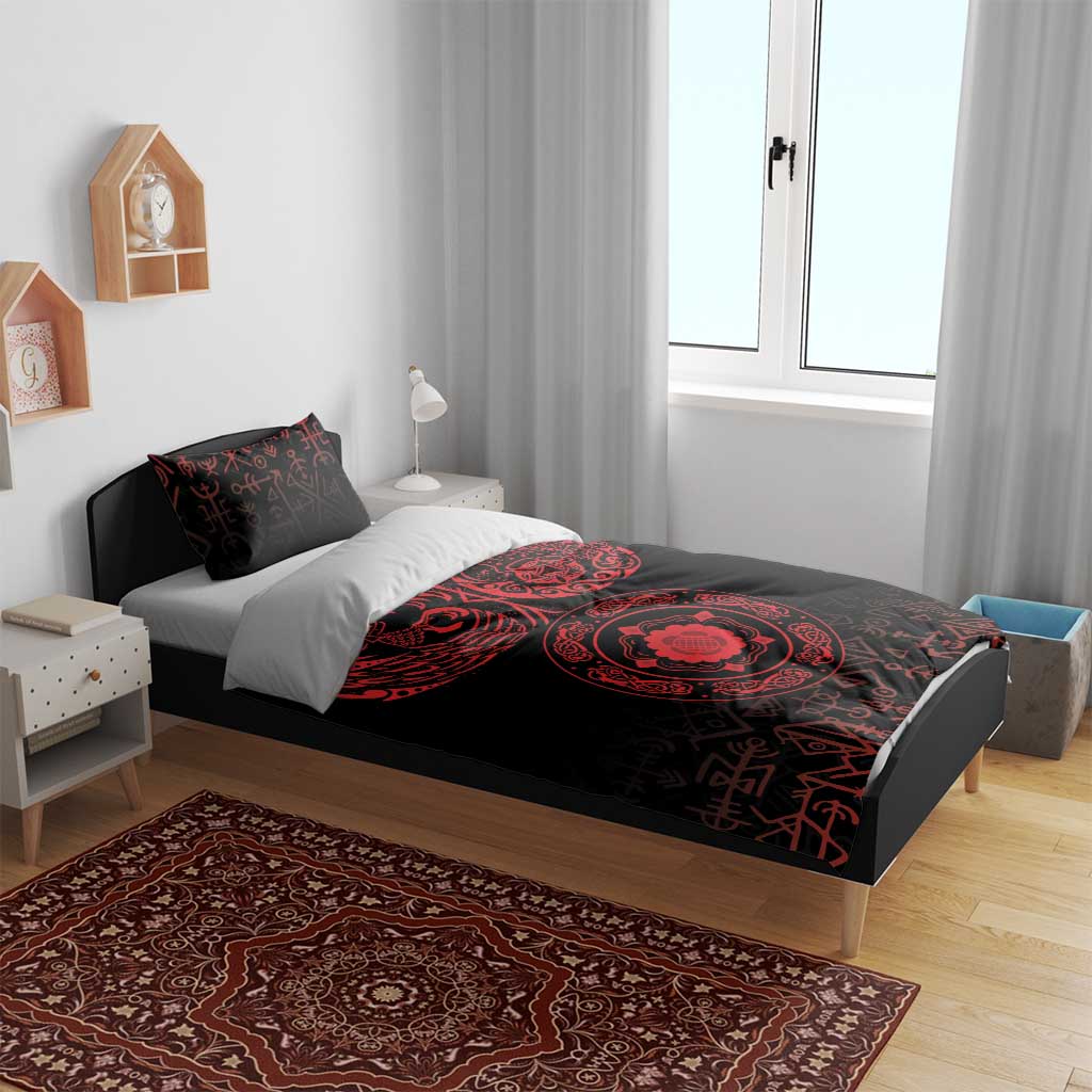 Viking Pride of Yorkshire Bedding Set Red Odin’s Ravens Nordic - Wonder Print Shop