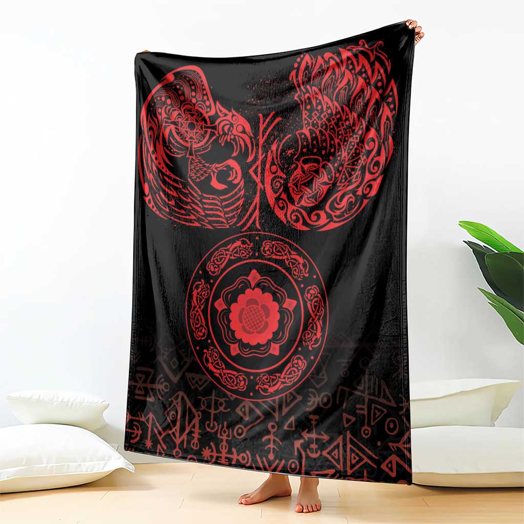 Viking Pride of Yorkshire Blanket Red Odin’s Ravens Nordic - Wonder Print Shop