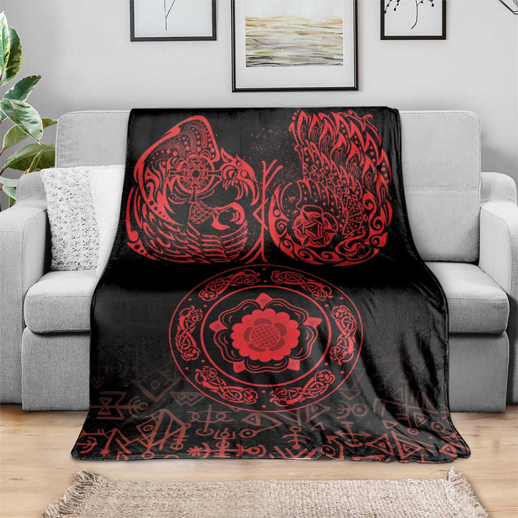 Viking Pride of Yorkshire Blanket Red Odin’s Ravens Nordic - Wonder Print Shop