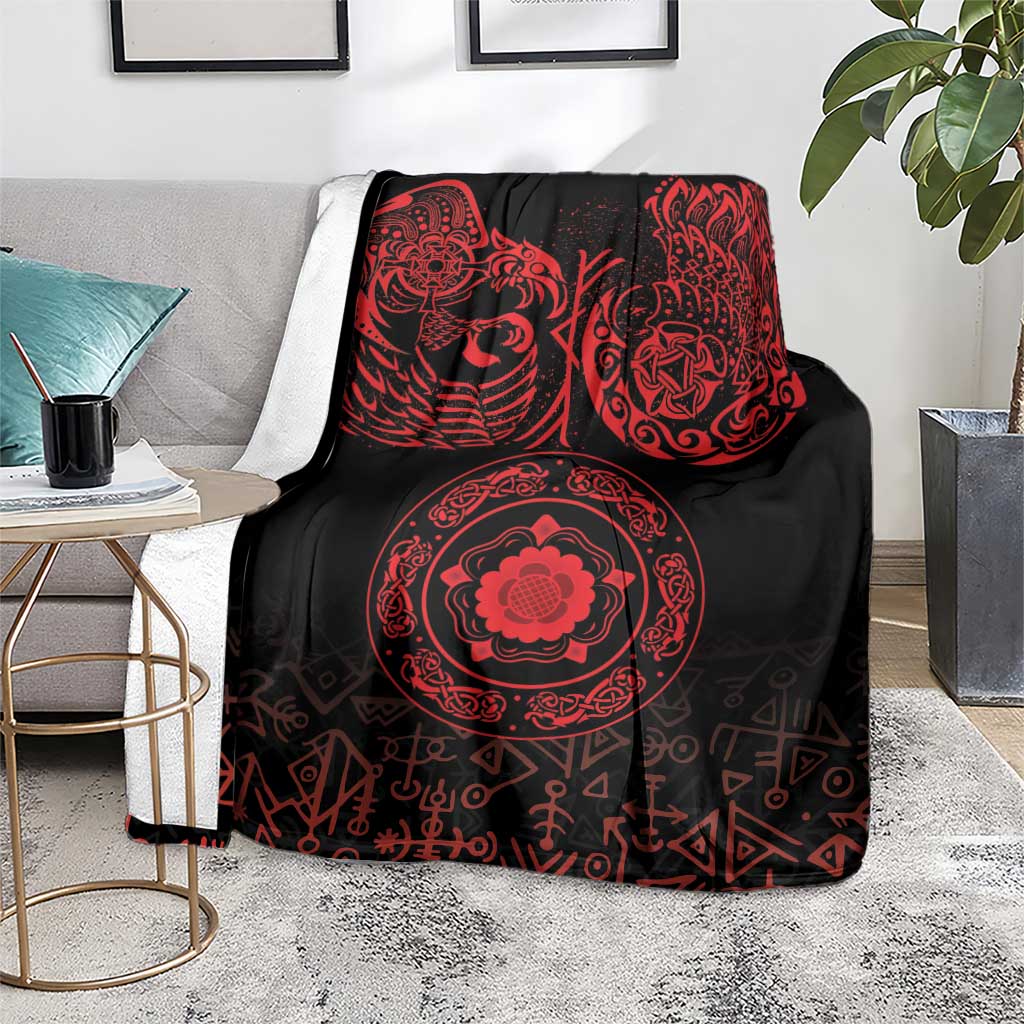 Viking Pride of Yorkshire Blanket Red Odin’s Ravens Nordic - Wonder Print Shop